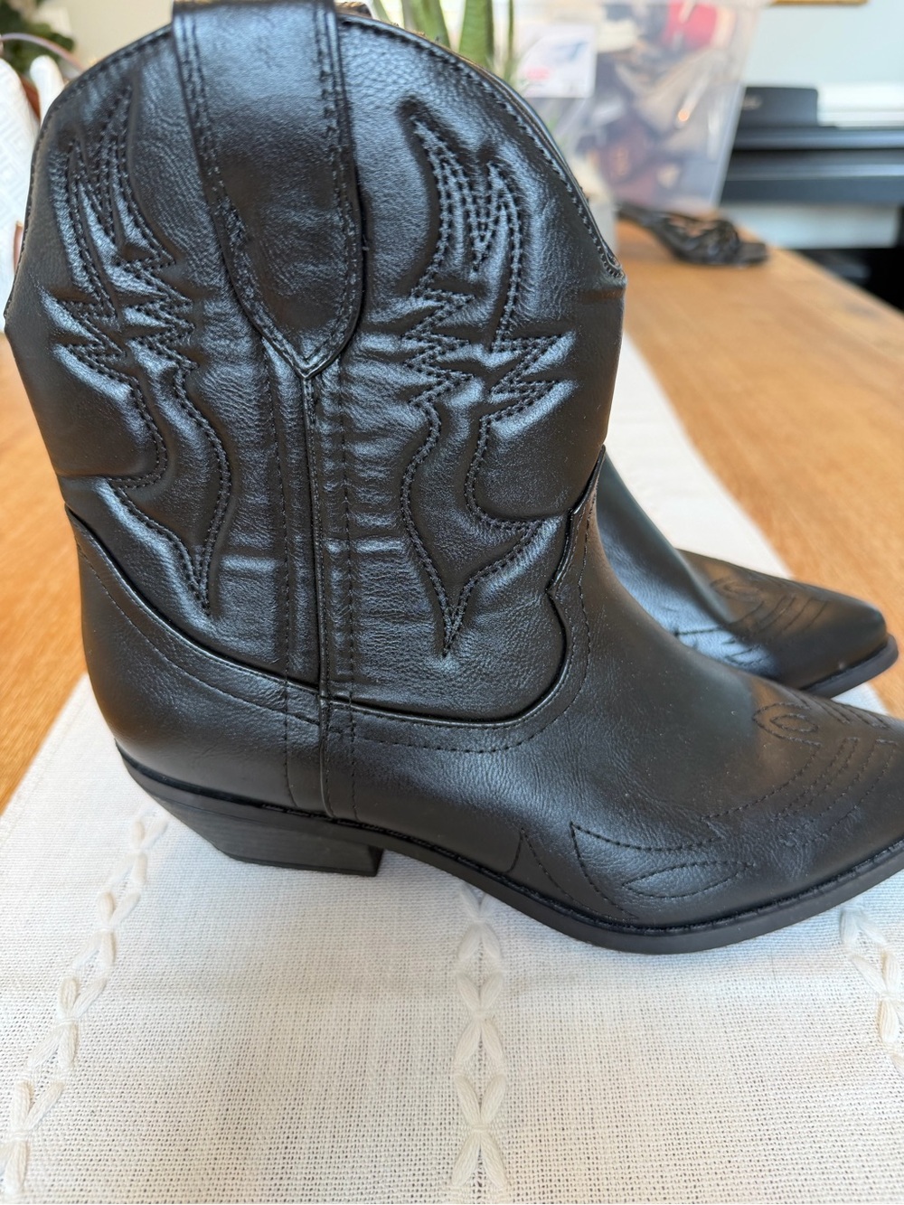 Soda Black Western Ankle Boots with Embroidered Detail